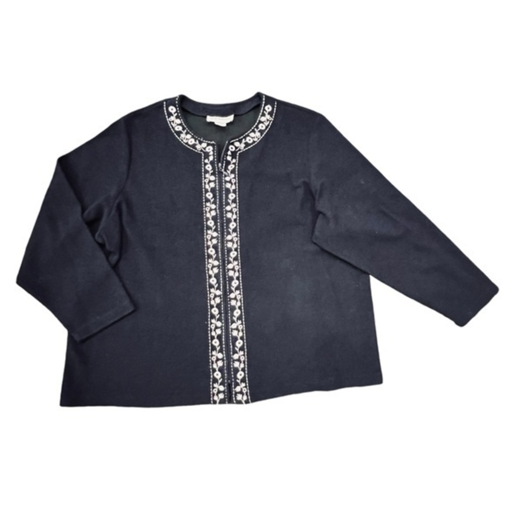 Vintage Cathy Daniels Women's Cardigan Embroidered Long Sleeve Black Size 1X